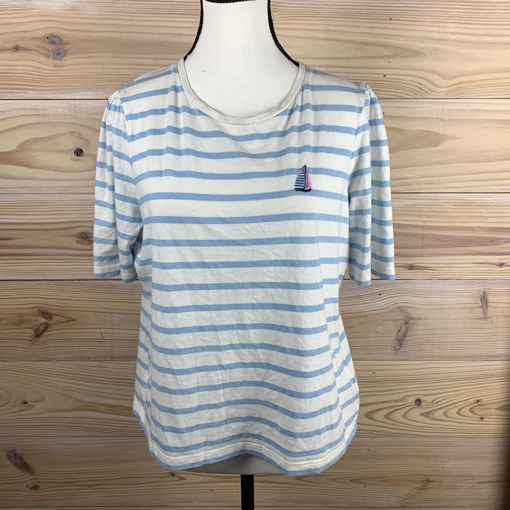 Hobbs London Shirt Women Large Striped Sailboat Embroidered Cotton Top Nautical